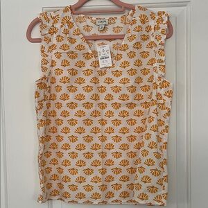 J. Crew Factory Orange and White Shell Print Blouse